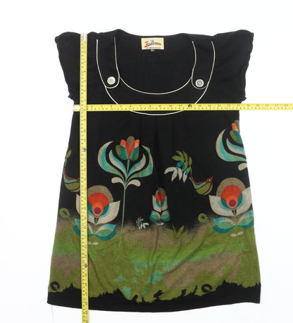 Joe Browns Womens Black Floral Tunic Top M Short Sleeve Scoop Neck