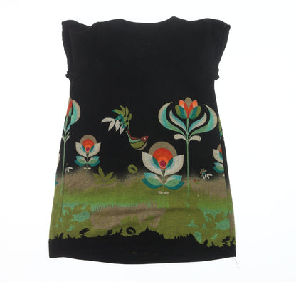 Joe Browns Womens Black Floral Tunic Top M Short Sleeve Scoop Neck