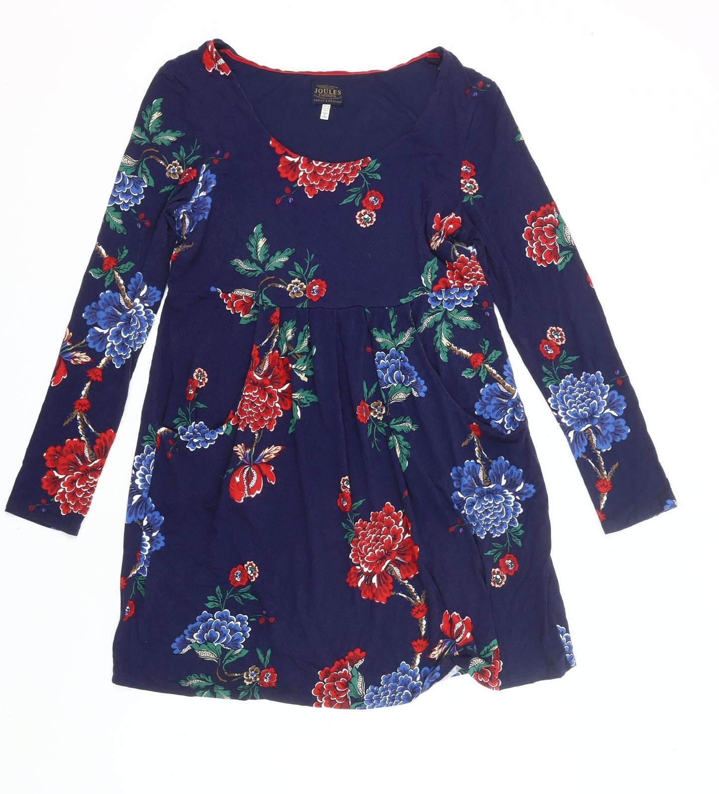 Joules Women’s Blue Floral Fit & Flare Dress UK 14 Long Sleeve