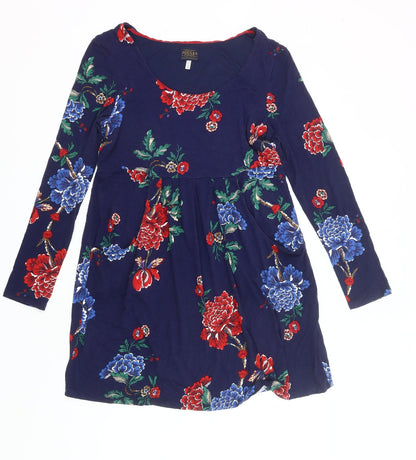 Joules Women’s Blue Floral Fit & Flare Dress UK 14 Long Sleeve