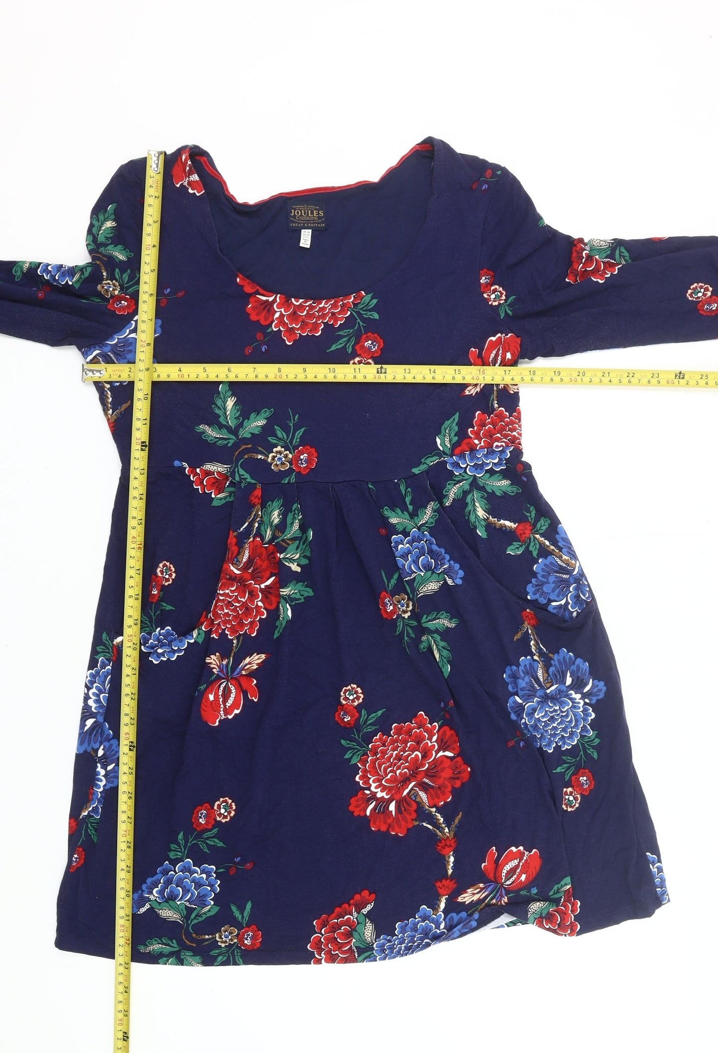 Joules Women’s Blue Floral Fit & Flare Dress UK 14 Long Sleeve