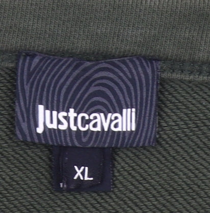 Just Cavalli Men’s Green XL Pullover Logo Sweatshirt Crew Neck