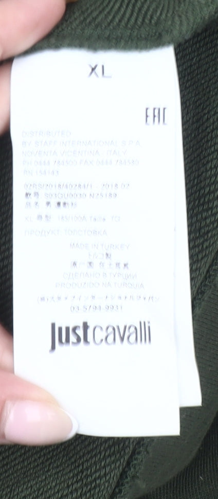 Just Cavalli Men’s Green XL Pullover Logo Sweatshirt Crew Neck