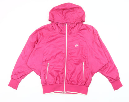 Nike Womens Pink Windbreaker Jacket L Hooded Sportswear Zip
