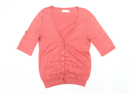 Units Women’s Pink Cotton Cardigan L 3/4 Sleeve V-Neck Knit
