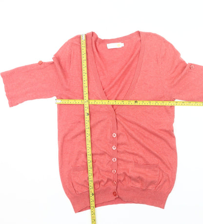 Units Women’s Pink Cotton Cardigan L 3/4 Sleeve V-Neck Knit