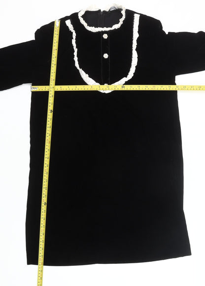 Zara Women Black Velvet Shift Dress Size 12 Ruffle Long Sleeve