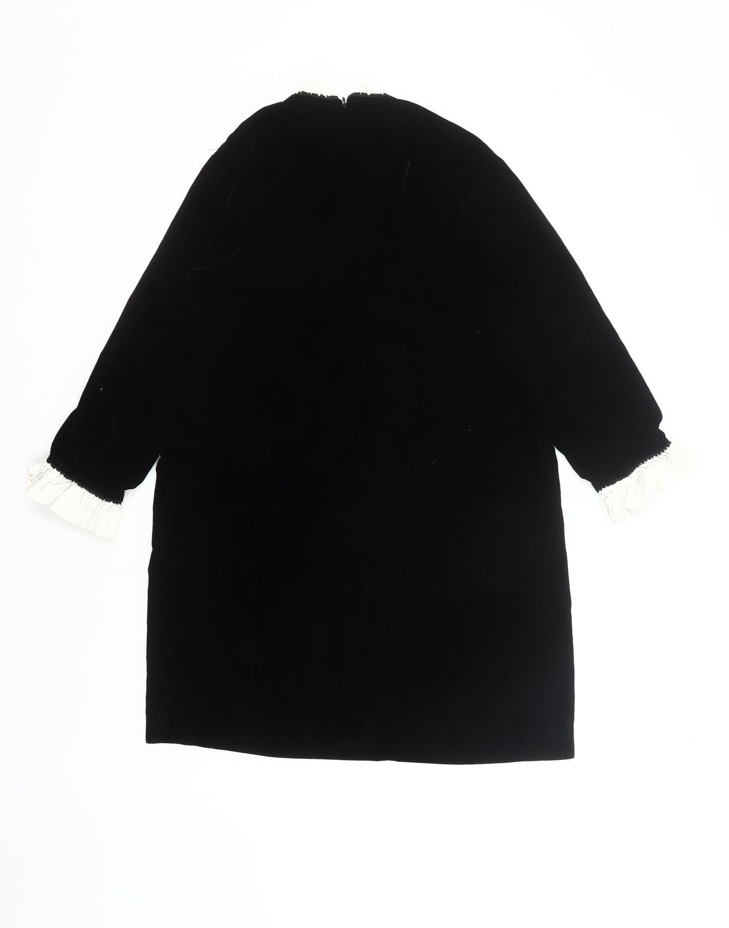 Zara Women Black Velvet Shift Dress Size 12 Ruffle Long Sleeve