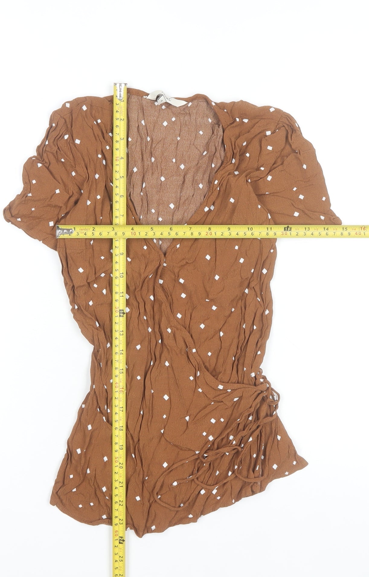 Next Women's Brown Wrap Blouse Size 8 Viscose Short Sleeve