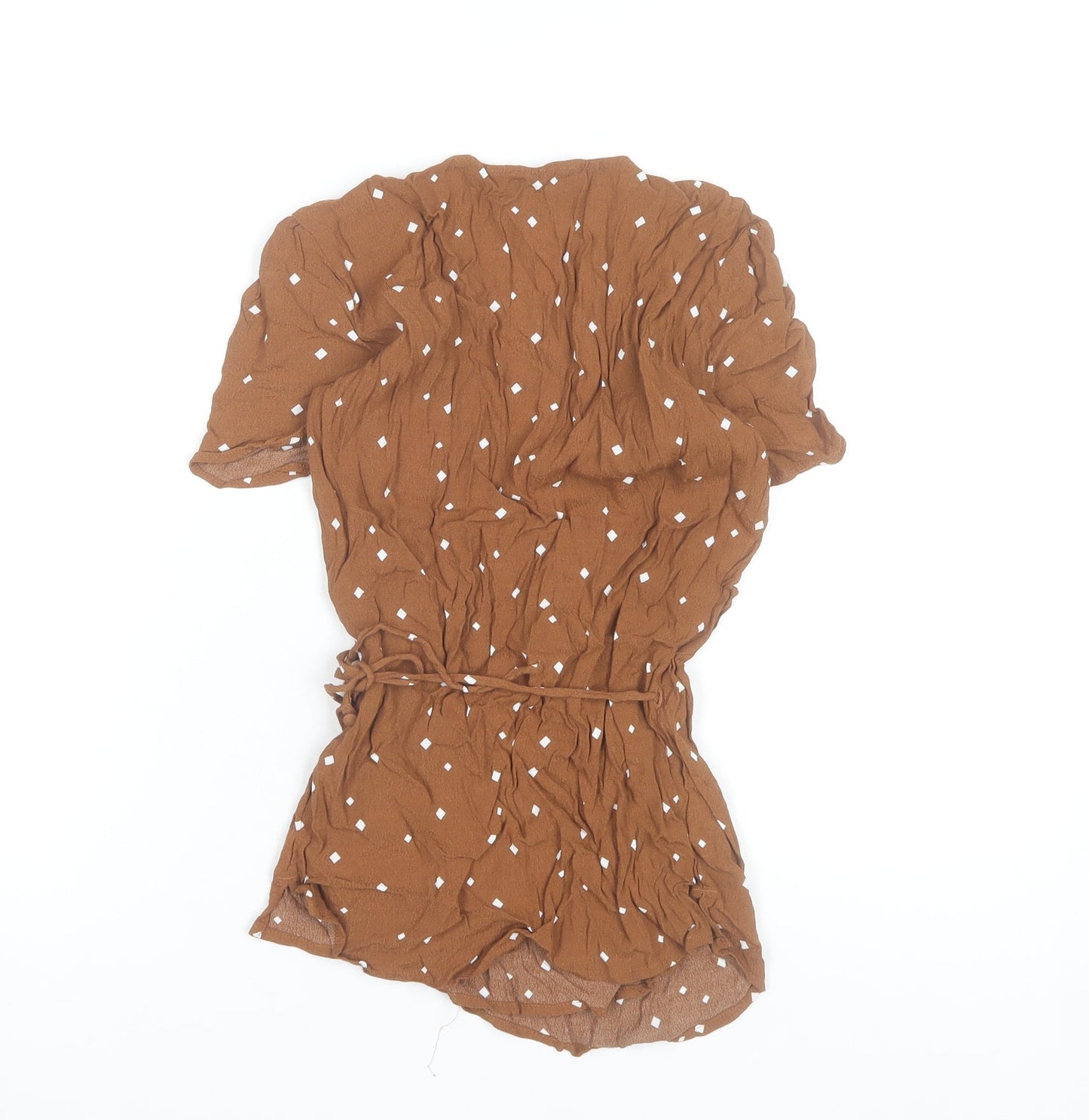 Next Women's Brown Wrap Blouse Size 8 Viscose Short Sleeve