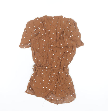 Next Women's Brown Wrap Blouse Size 8 Viscose Short Sleeve