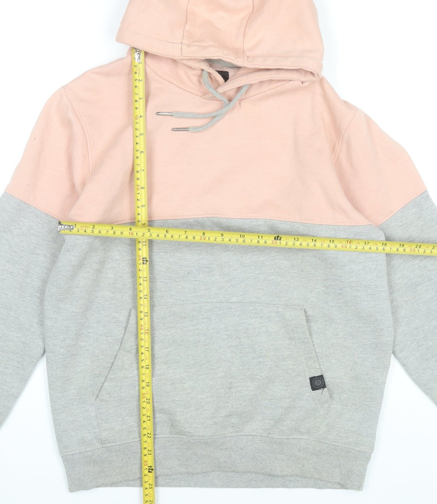 Soulstar Womens Grey Pink Pullover Hoodie Small Colourblock Cotton Blend