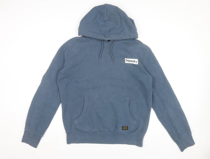Superdry Men’s Blue Pullover Hoodie L Logo Pocket Casual