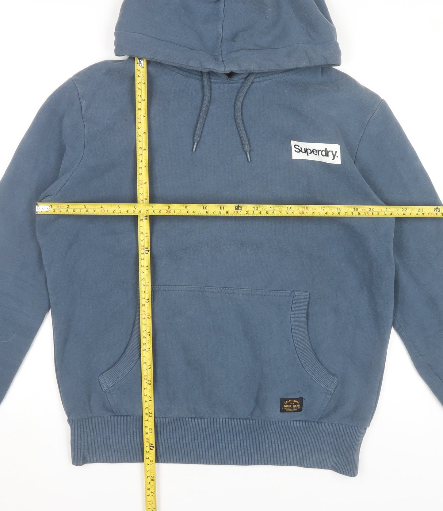 Superdry Men’s Blue Pullover Hoodie L Logo Pocket Casual