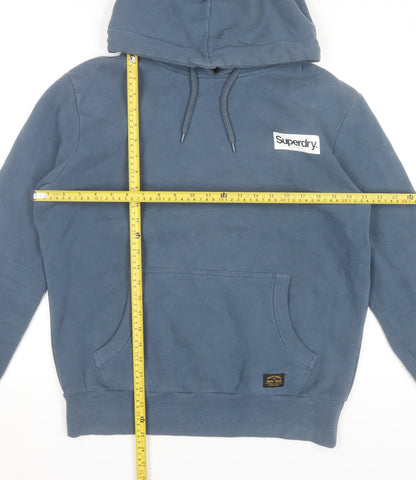 Superdry Men’s Blue Pullover Hoodie L Logo Pocket Casual