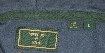 Superdry Men’s Blue Pullover Hoodie L Logo Pocket Casual