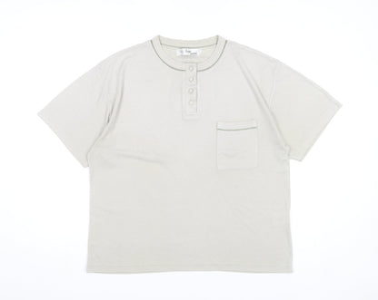 Design Essentials Women’s Beige Henley T-Shirt M Short Sleeve