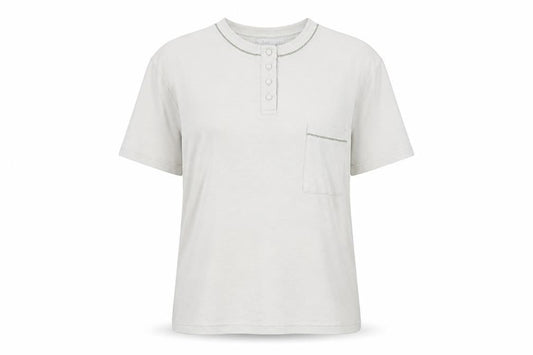 Design Essentials Women’s Beige Henley T-Shirt M Short Sleeve