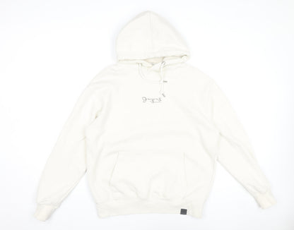 Pull & Bear Men’s White Graphic Print Pullover Hoodie Size S