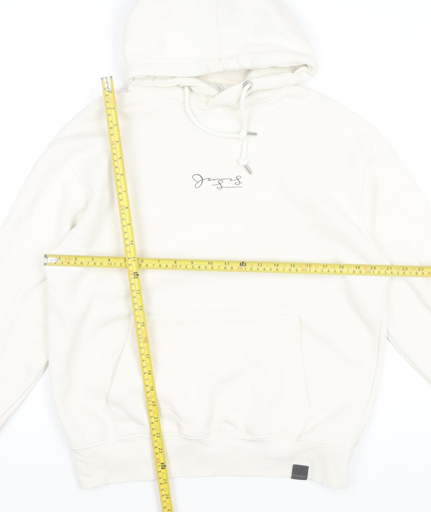 Pull & Bear Men’s White Graphic Print Pullover Hoodie Size S