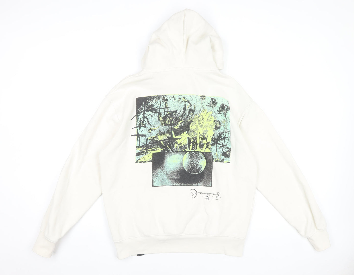 Pull & Bear Men’s White Graphic Print Pullover Hoodie Size S