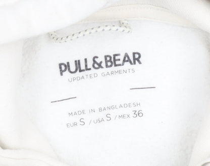 Pull & Bear Men’s White Graphic Print Pullover Hoodie Size S