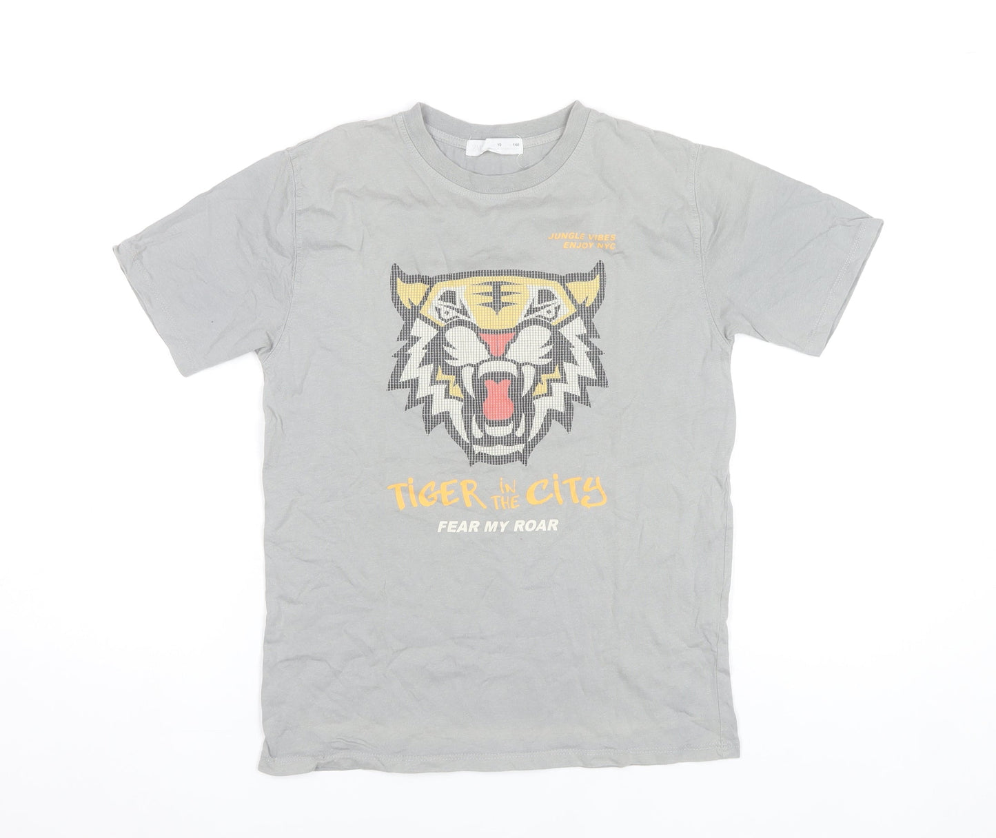Zara Boys Grey Tiger Graphic T-Shirt 10 Years Short Sleeve Cotton