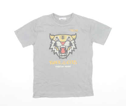Zara Boys Grey Tiger Graphic T-Shirt 10 Years Short Sleeve Cotton