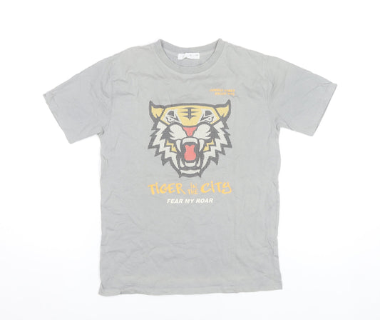 Zara Boys Grey Tiger Graphic T-Shirt 10 Years Short Sleeve Cotton