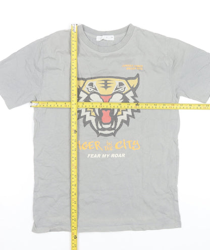 Zara Boys Grey Tiger Graphic T-Shirt 10 Years Short Sleeve Cotton