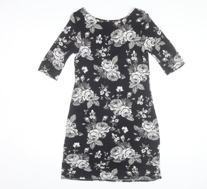 Dorothy Perkins Womens Black Floral Bodycon Dress Size 12