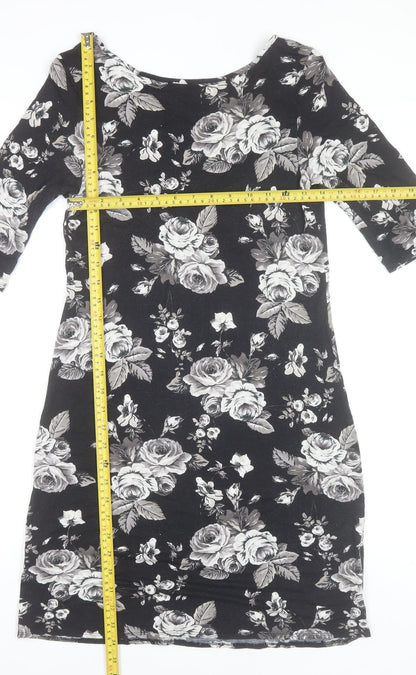 Dorothy Perkins Womens Black Floral Bodycon Dress Size 12