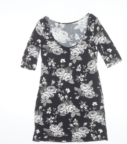 Dorothy Perkins Womens Black Floral Bodycon Dress Size 12