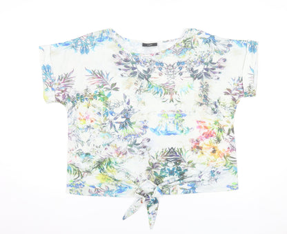 Wallis Women’s Multicoloured Floral Cropped Tie Hem T-Shirt Size 14