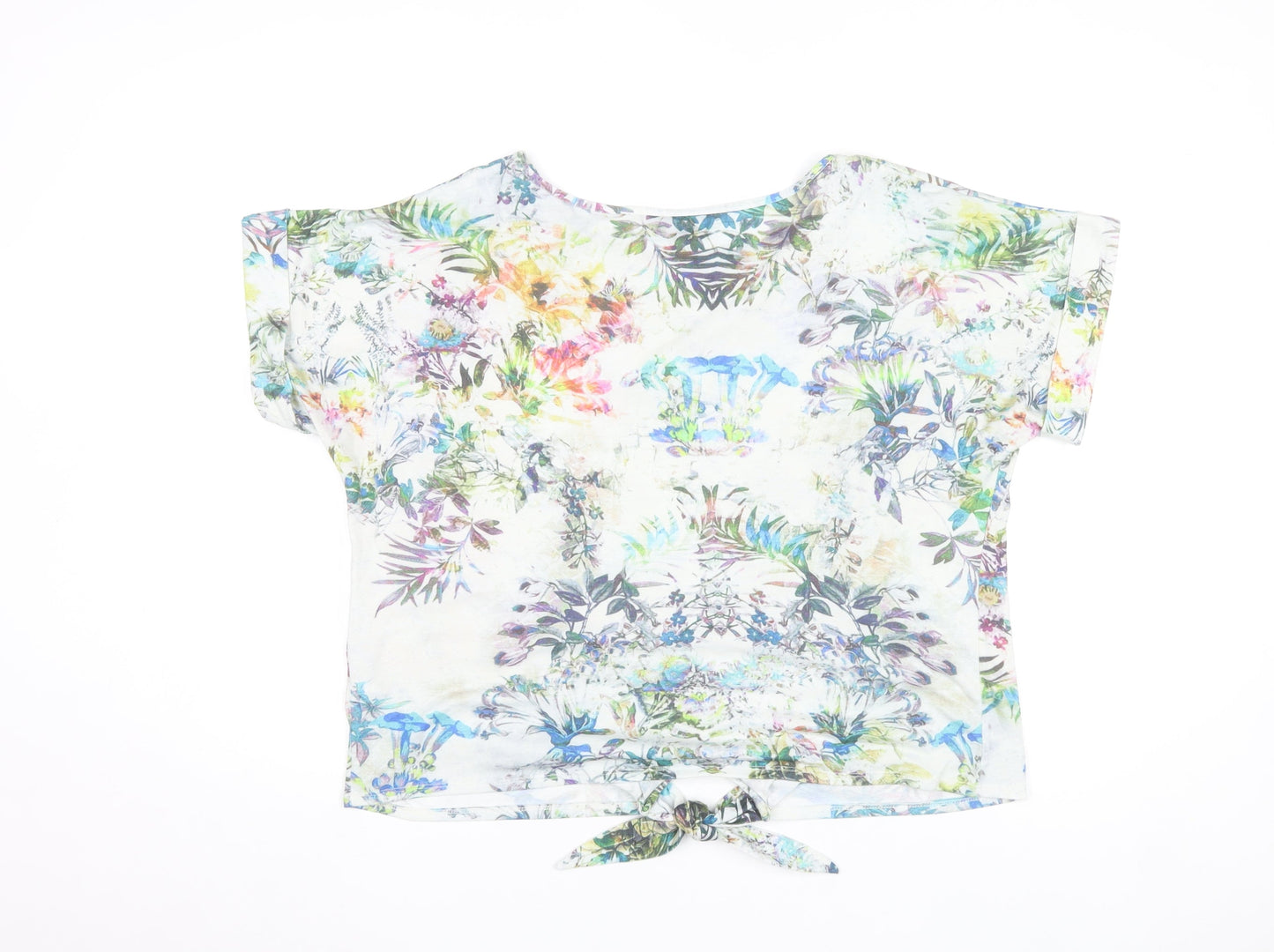 Wallis Women’s Multicoloured Floral Cropped Tie Hem T-Shirt Size 14