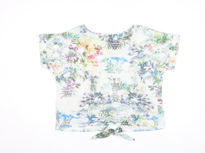 Wallis Women’s Multicoloured Floral Cropped Tie Hem T-Shirt Size 14