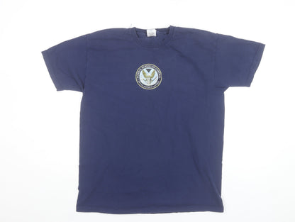 Men's Blue Medium Military Logo Graphic Cotton T-Shirt