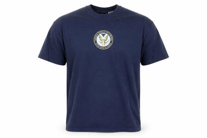 Men's Blue Medium Military Logo Graphic Cotton T-Shirt