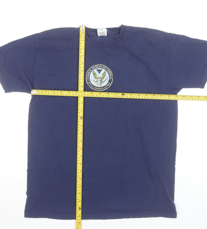 Men's Blue Medium Military Logo Graphic Cotton T-Shirt