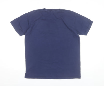 Men's Blue Medium Military Logo Graphic Cotton T-Shirt