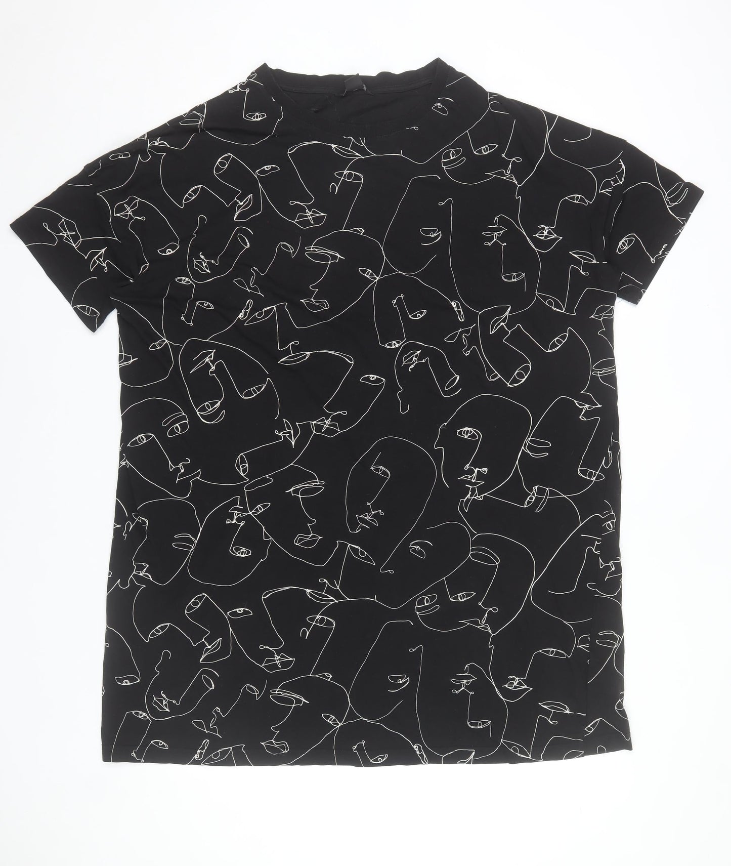 Monki Women Black Abstract Print T-Shirt Dress Size S