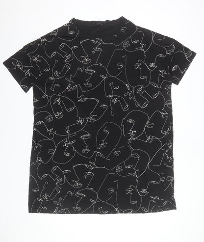 Monki Women Black Abstract Print T-Shirt Dress Size S