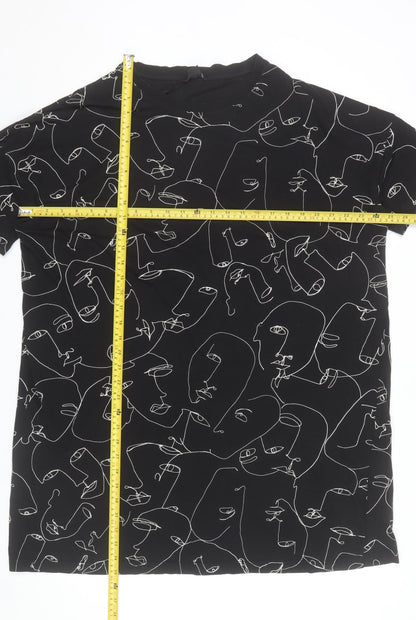 Monki Women Black Abstract Print T-Shirt Dress Size S