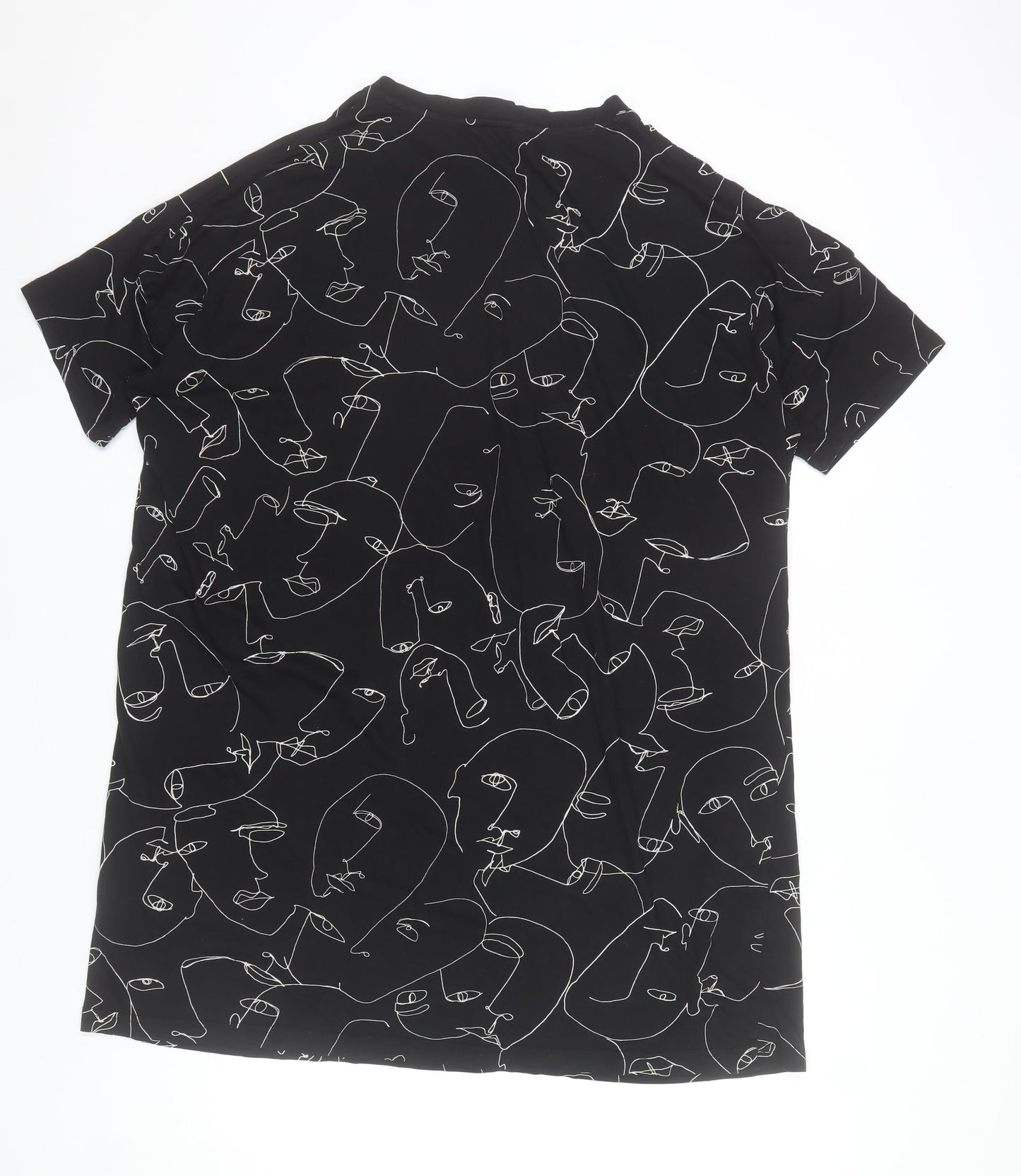 Monki Women Black Abstract Print T-Shirt Dress Size S