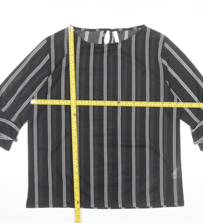 Af-Ideal Women’s Black Striped Blouse L 3/4 Flared Sleeve Tunic Top