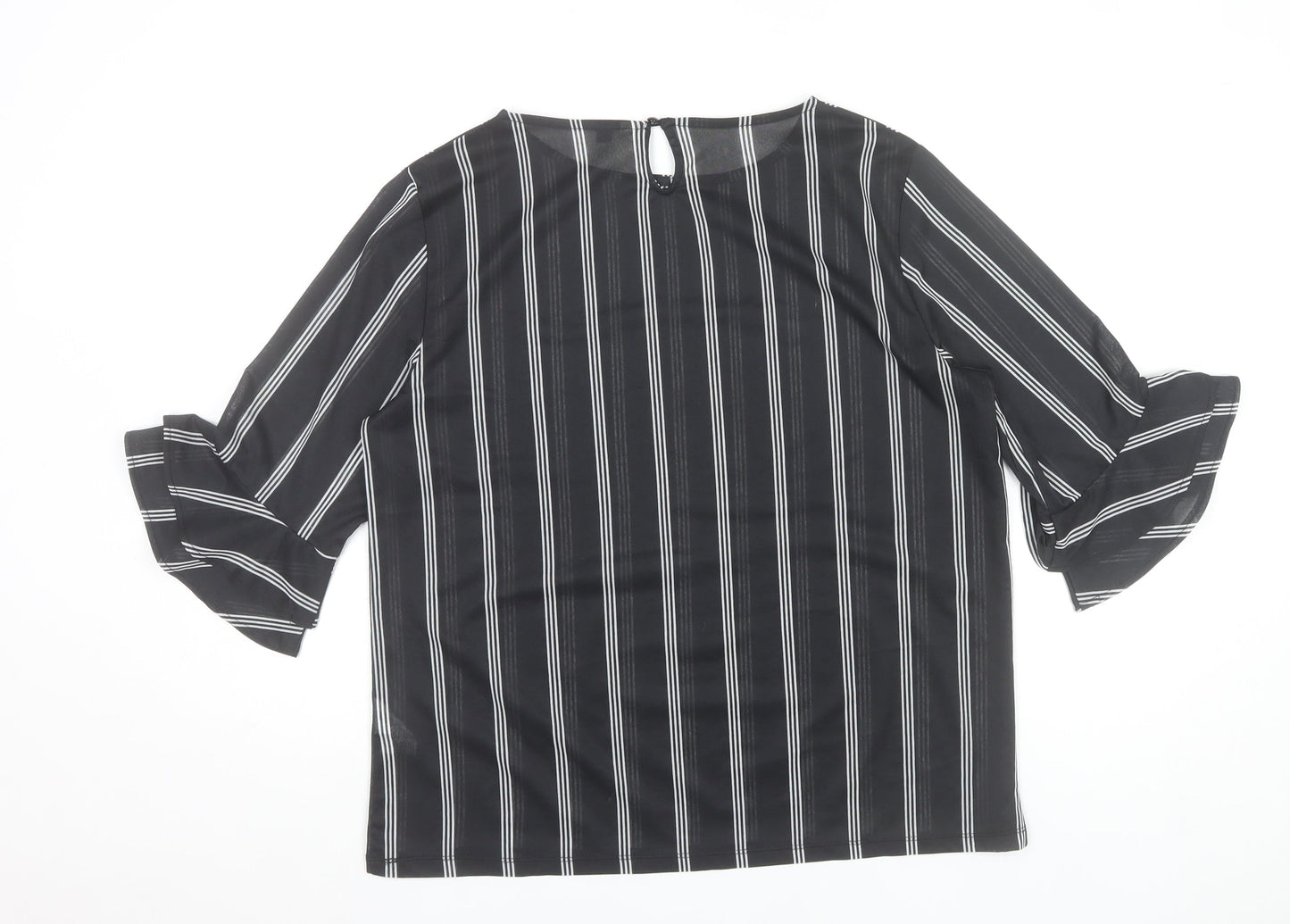 Af-Ideal Women’s Black Striped Blouse L 3/4 Flared Sleeve Tunic Top