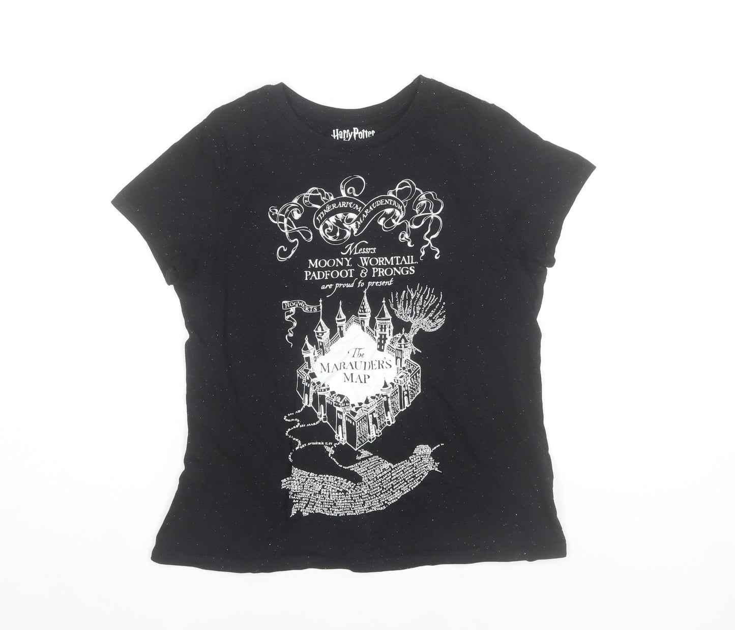 Harry Potter Women’s Black XS T-Shirt Marauder’s Map Casual Top