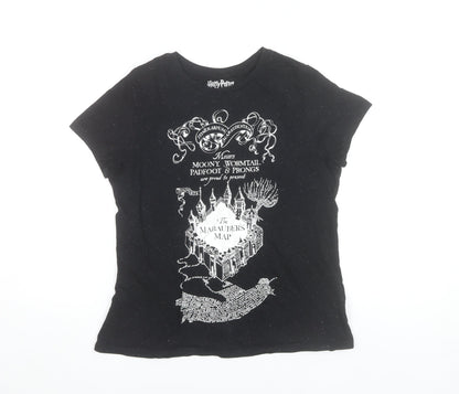 Harry Potter Women’s Black XS T-Shirt Marauder’s Map Casual Top