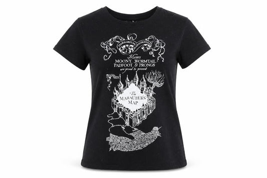 Harry Potter Women’s Black XS T-Shirt Marauder’s Map Casual Top
