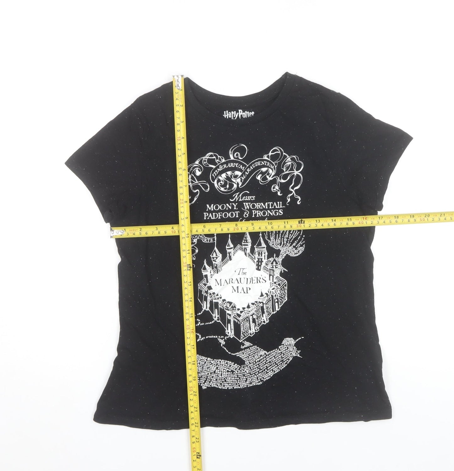 Harry Potter Women’s Black XS T-Shirt Marauder’s Map Casual Top